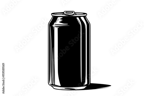 An unopened can of soft drink positioned upright, with a plain label and a sealed top, vector illustration art