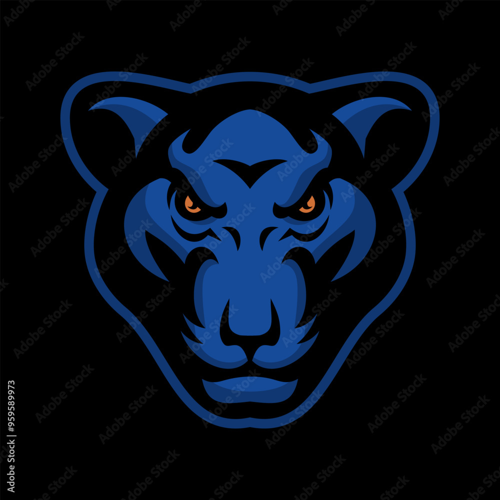 Obraz premium Blue panther head sports mascot logo on a black background.