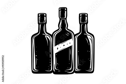 Luxury gin bottles together against simple background, vector illustration art