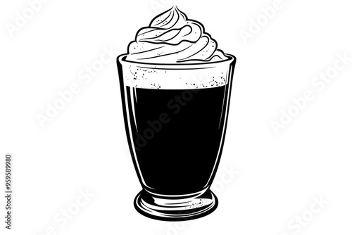 Pumpkin spice latte in clear glass, topped with whipped froth, vector illustration art