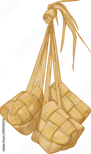 Asian Food in Malay called Ketupat woven young palm leaves