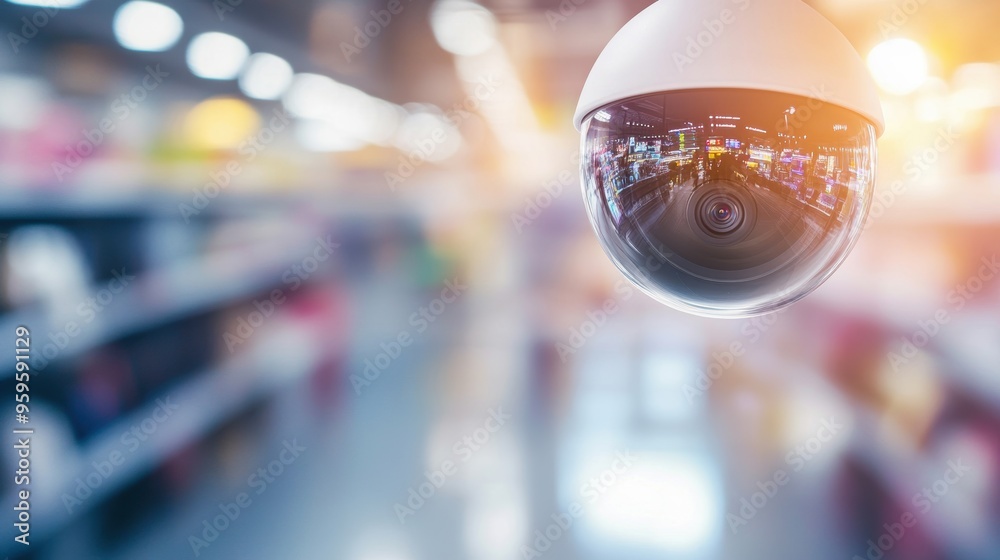 Surveillance camera installed in a retail store, providing security and monitoring for a safe shopping experience. Surveillance camera installed in a retail store, providing security and monitoring for a safe shopping experience.