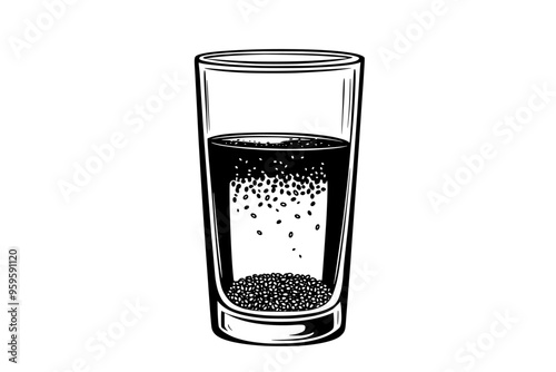 Clear glass with chia seed and berry drink, seeds suspended, vector illustration art