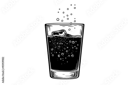 Cola-filled glass, with a light source highlighting the bubbles and liquid clarity, vector illustration art
