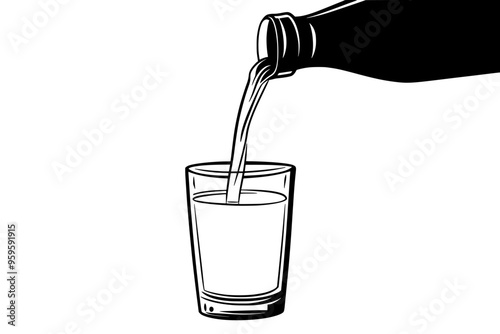Milk carton pouring liquid into a standing glass, vector illustration art