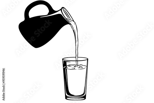 Pitcher pouring lactose-free milk into a standing glass, vector illustration art