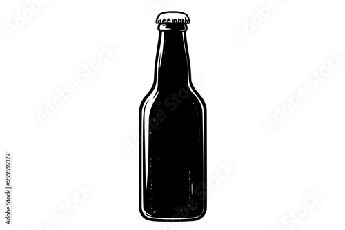 Single stout bottle with foam at the neck, vector illustration art