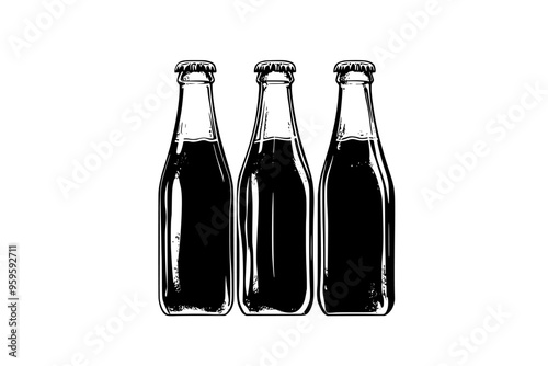 Artisanal soda bottles placed together against a plain background, vector illustration art