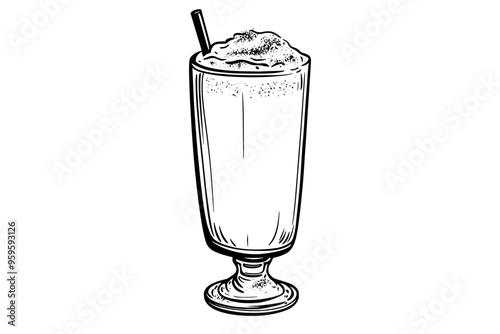 Tall glass of eggnog with frothy top and nutmeg garnish, vector illustration art