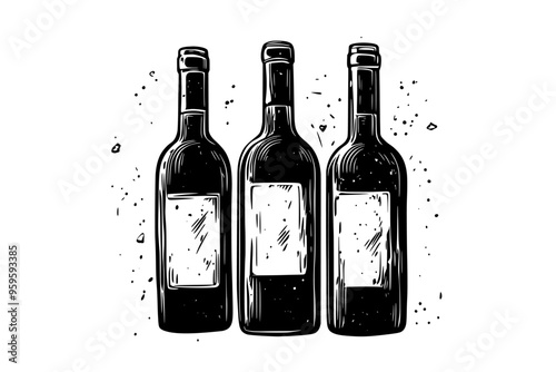 Vintage wine bottles placed together against a simple background, vector illustration art