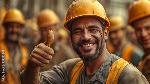A smiling worker giving a t...