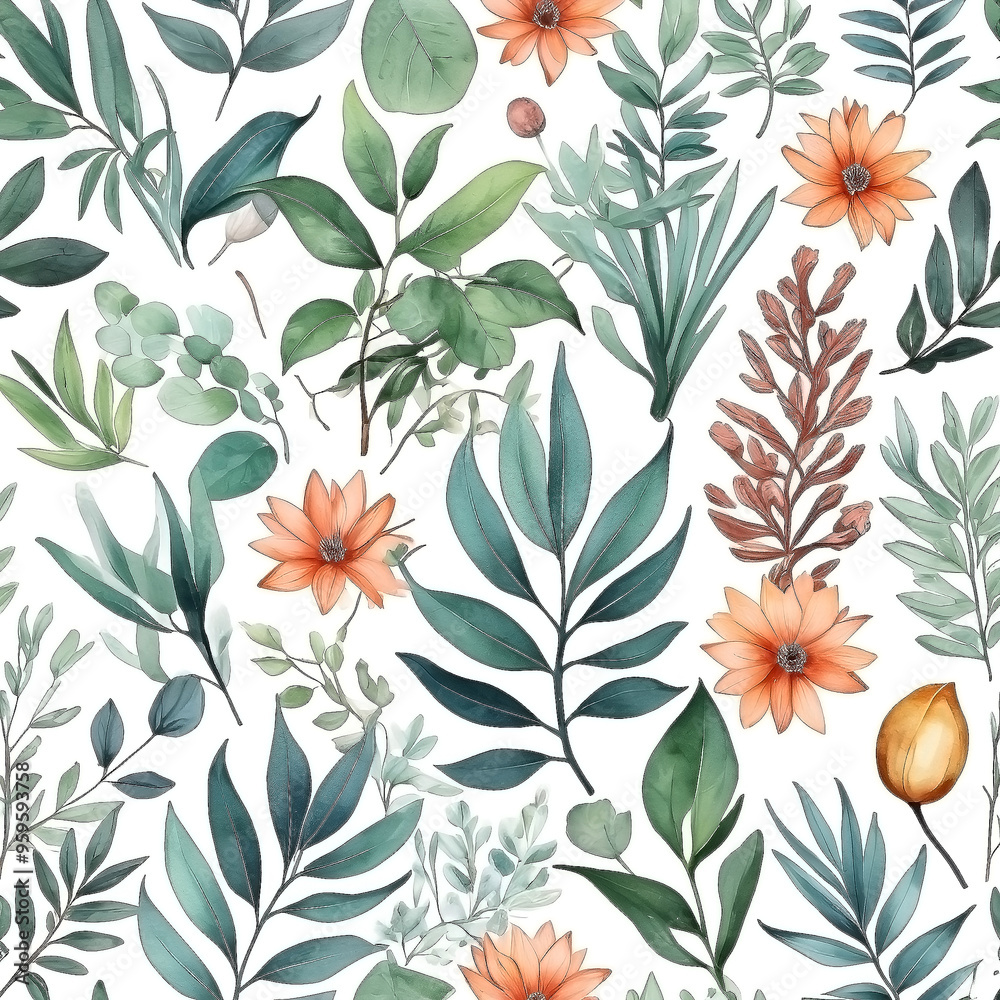 seamless Watercolor Pattern using botanical elements. seamless Watercolor Pattern using botanical elements.