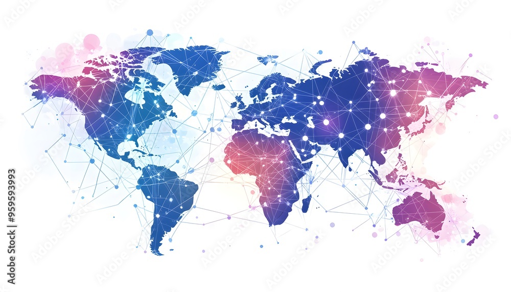 Fototapeta premium A Stylized World Map with Connected Nodes