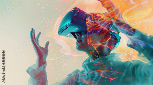 Innovative Virtual Reality User Engaged with Sleek Headset 