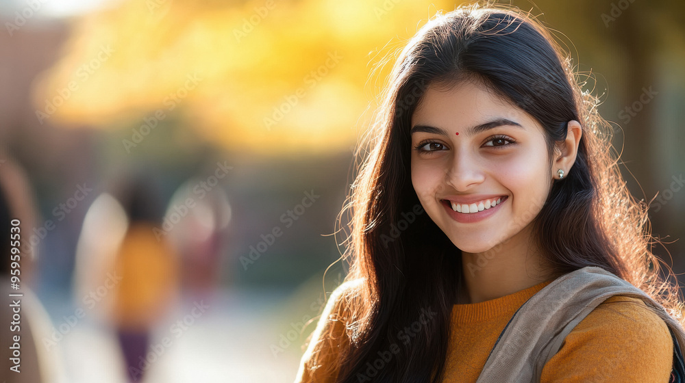 young indian college girl standing at college campus young indian college girl standing at college campus
