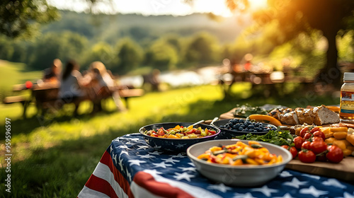 A vibrant picnic scene with...