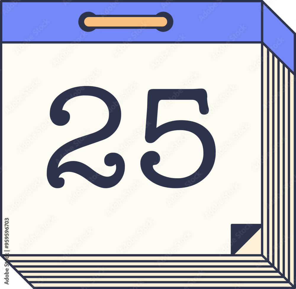A tear-off calendar showing the number 25, symbolizing a specific date or countdown. A tear-off calendar showing the number 25, symbolizing a specific date or countdown.
