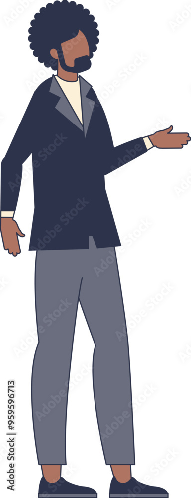 Confident Afro-American businessman in a suit standing with a raised hand, symbolizing leadership and success. Confident Afro-American businessman in a suit standing with a raised hand, symbolizing leadership and success.