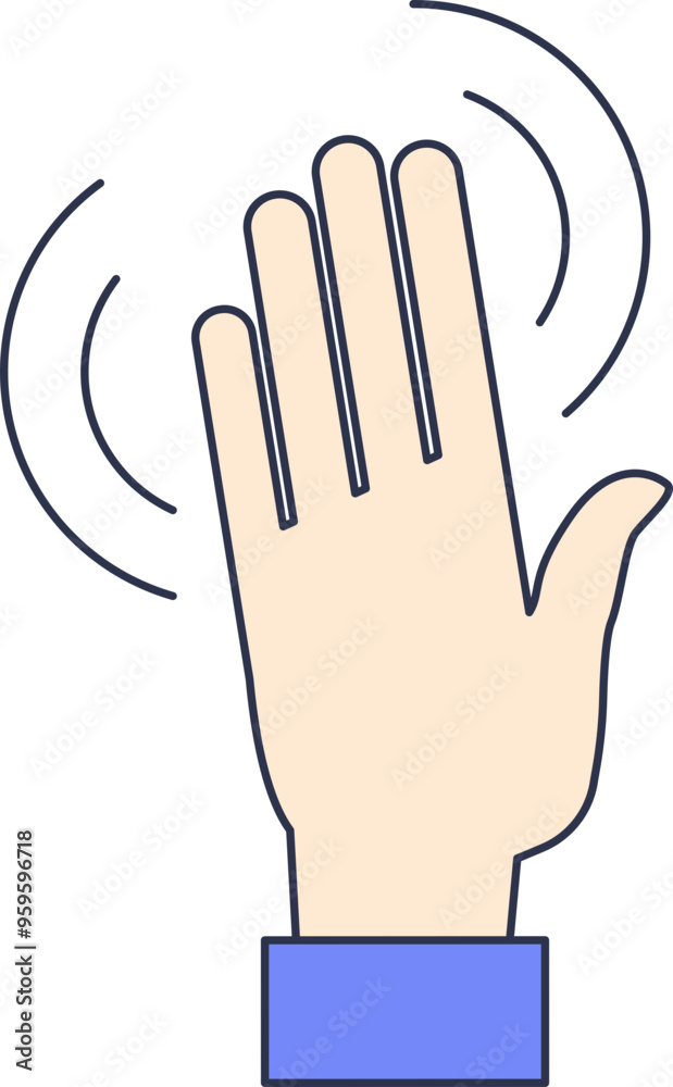 Fototapeta premium Illustration of a hand waving with motion lines, symbolizing greeting or farewell.