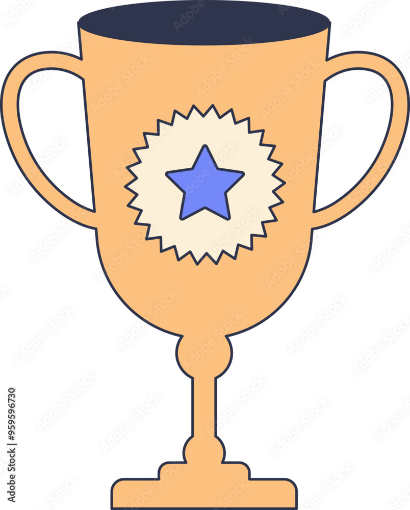 Golden trophy with star emblem and pink ribbon, symbolizing achievement and victory. Golden trophy with star emblem and pink ribbon, symbolizing achievement and victory.