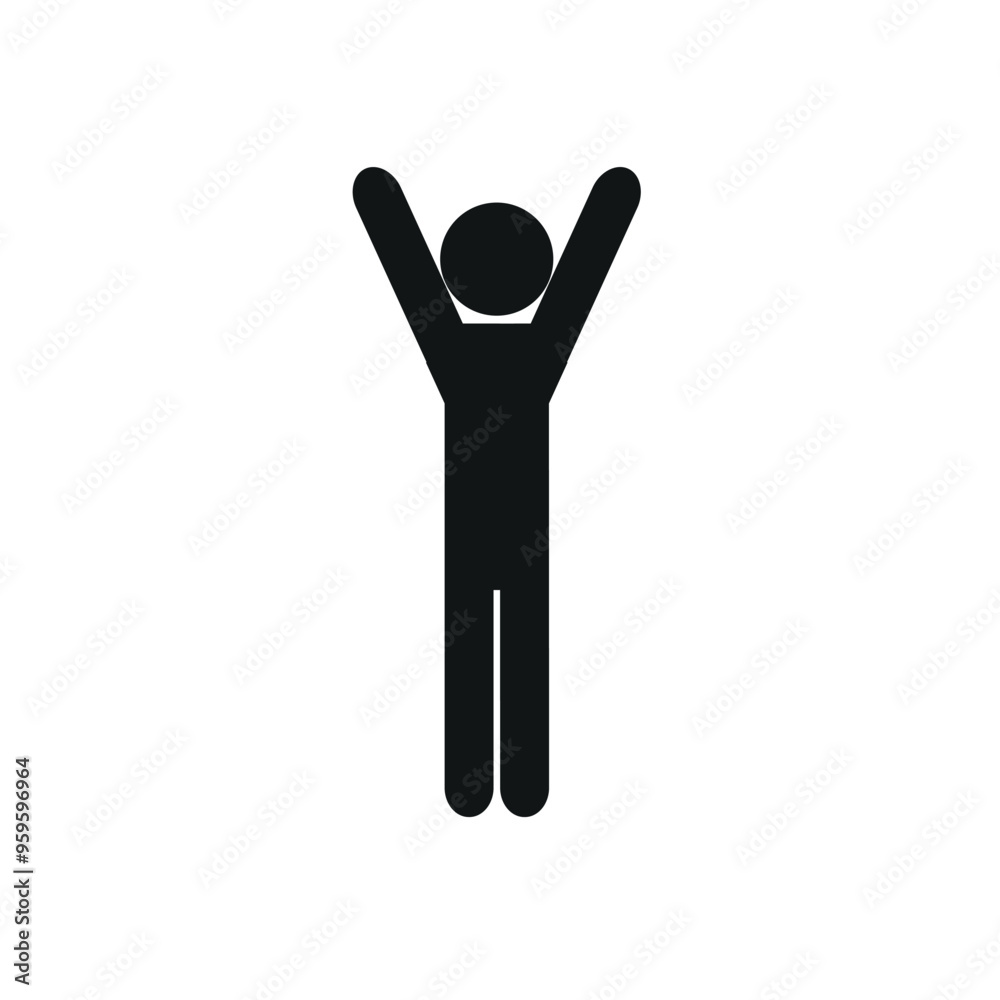 an icon of a human figure, a pictogram, a standing stick man with his hands up, a flat vector illustration highlighted on a white background an icon of a human figure, a pictogram, a standing stick man with his hands up, a flat vector illustration highlighted on a white background