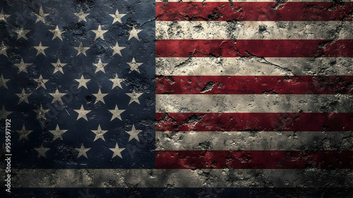 A weathered American flag o...