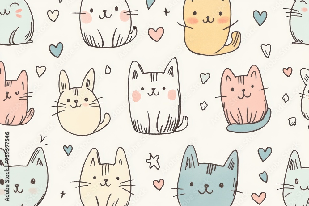 attern with hand-drawn doodles of cute animals, such as cats, dogs, and rabbits. Use a playful color scheme with pastel hues and include small, whimsical elements like hearts and stars attern with hand-drawn doodles of cute animals, such as cats, dogs, and rabbits. Use a playful color scheme with pastel hues and include small, whimsical elements like hearts and stars