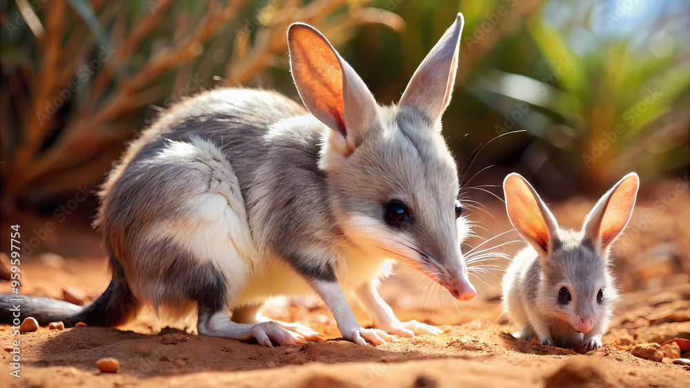 Obraz premium Realistic photography of a Bilby with its young
