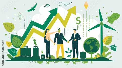 A flat design vector art illustration depicting the concept of green finance and sustainable development vector illustration 