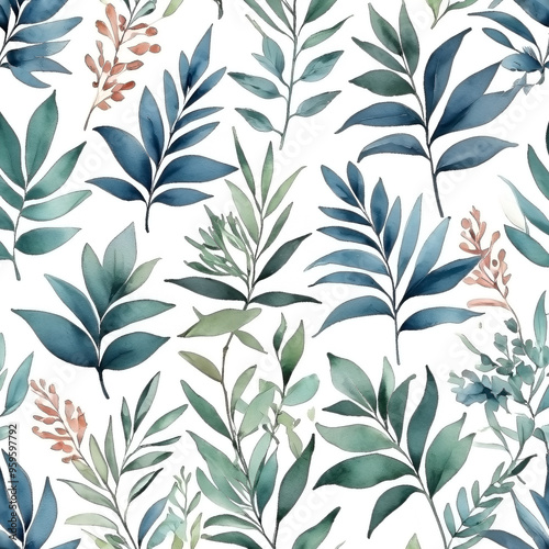 seamless Watercolor Pattern using botanical elements.