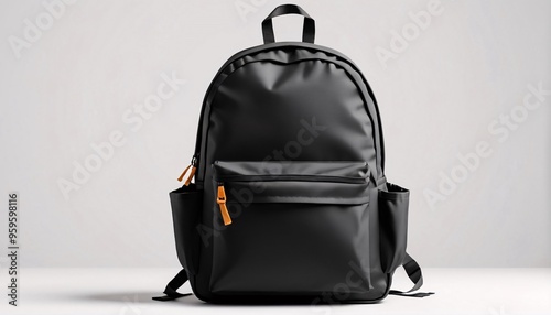 Black backpack isolated on white background.