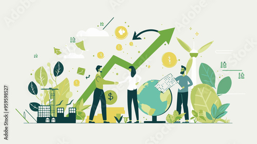 A flat design vector art illustration depicting the concept of green finance and sustainable development vector illustration 