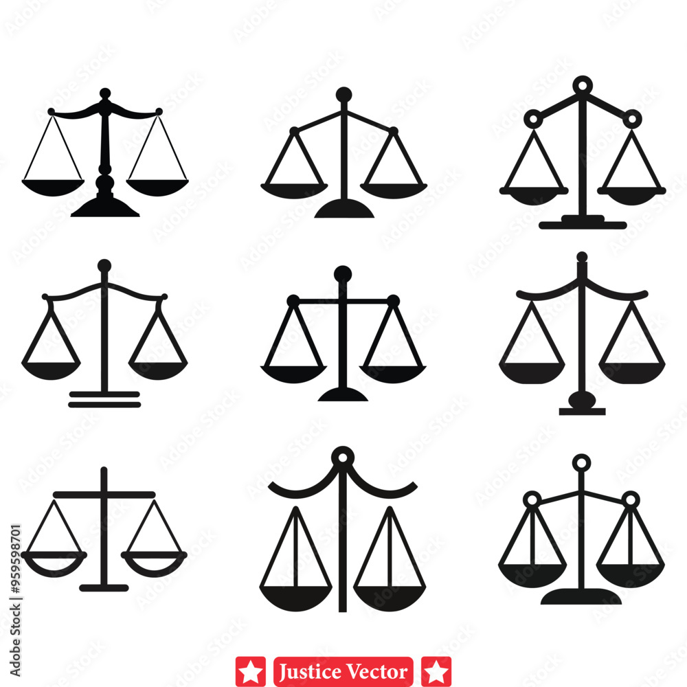 In the Pursuit of Justice Artistic Vector Set of Scales Silhouettes In the Pursuit of Justice Artistic Vector Set of Scales Silhouettes