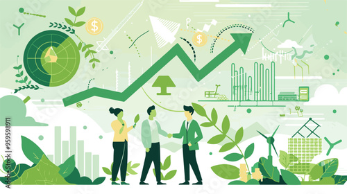 A flat design vector art illustration depicting the concept of green finance and sustainable development vector illustration 