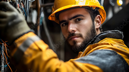 A worker in a helmet and ja...