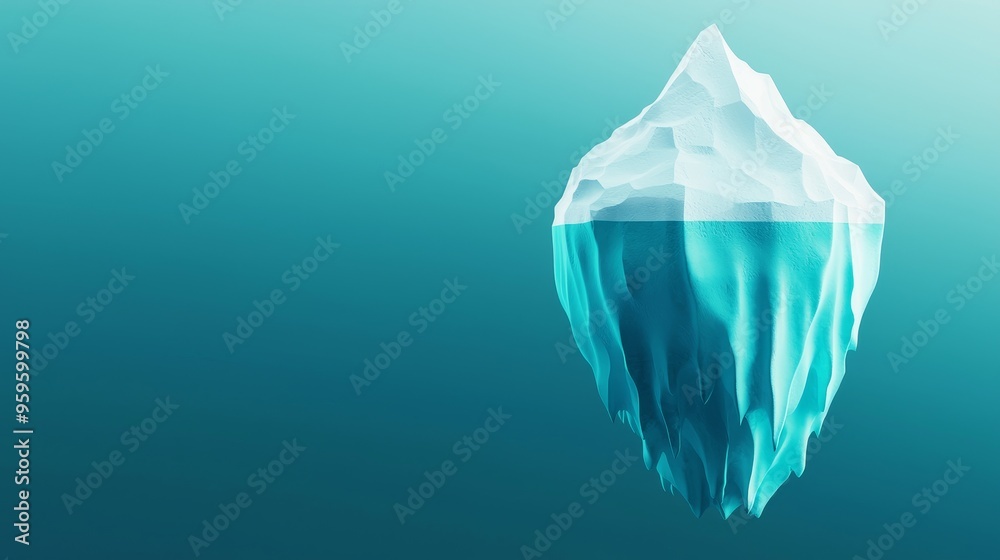 Obraz premium abstract 3d iceberg illustration - hidden potential, submerged secrets, deep blue sea, conceptual design, digital art.