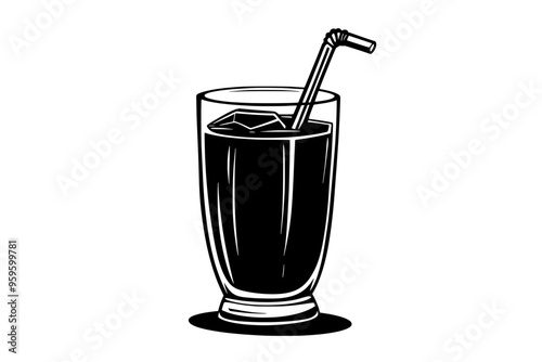 Fruit smoothie glass with a straw, placed on a clean, flat surface without additional items, vector illustration art