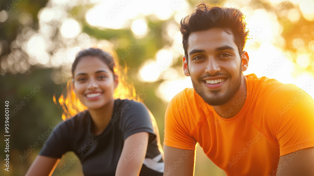 young indian couple working out in the park young indian couple working out in the park
