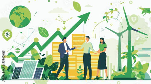 A flat design vector art illustration depicting the concept of green finance and sustainable development vector illustration 