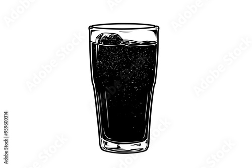 Partially filled glass of soft drink, with a clear background and minimalistic design, vector illustration art