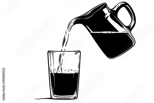 Pitcher pouring lactose-free milk into a standing glass, vector illustration art
