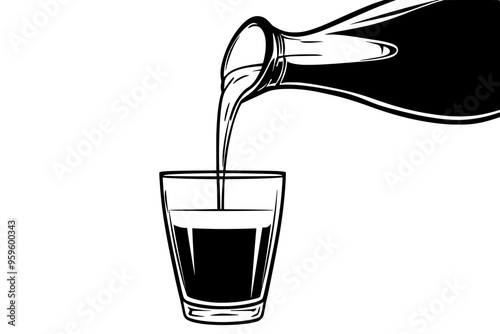 Pitcher pouring soy milk into a clear glass, vector illustration art