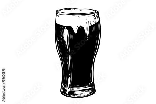 Filled glass of dark ale with light reflections, vector illustration art