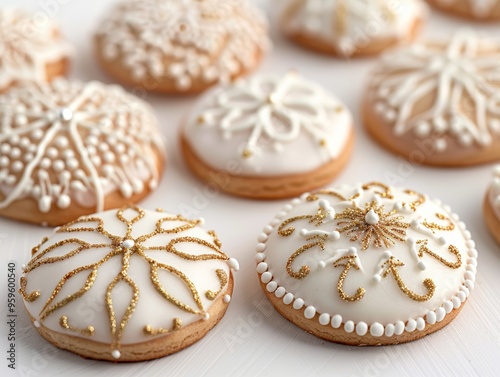 Beautifully decorated cookies with intricate icing designs, perfect for celebrations and special occasions.