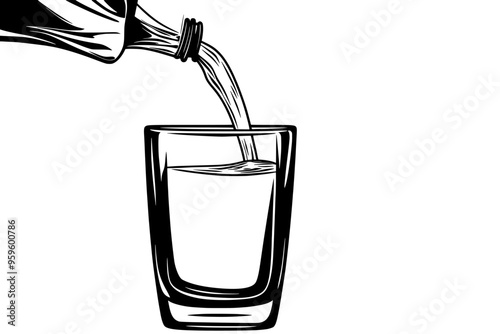 An almond milk carton pouring liquid into a clear glass, vector illustration art
