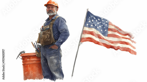 A worker stands proudly wit...
