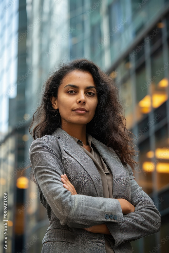 young indian business woman standing near office building young indian business woman standing near office building