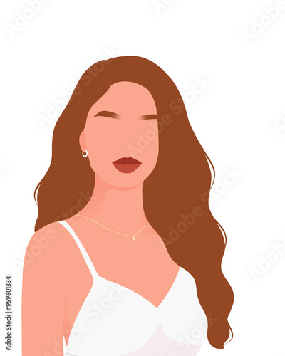 Illustration of a woman with wavy hair, showcasing natural beauty and elegant style, perfect for beauty, fashion, and lifestyle content.