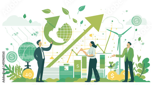 A flat design vector art illustration depicting the concept of green finance and sustainable development vector illustration 