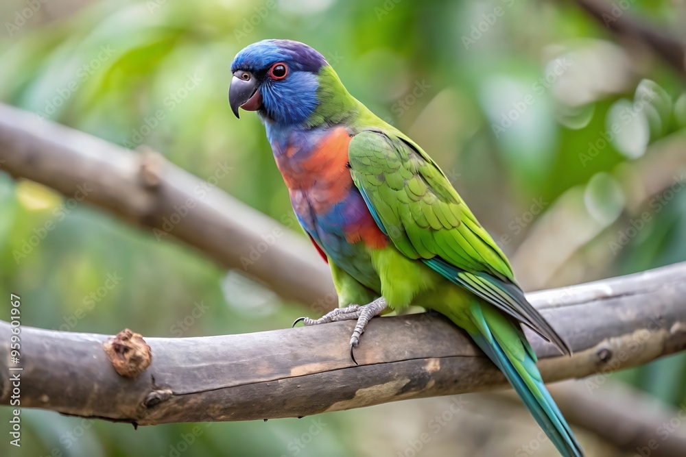 A Colorful Parrot With a Blue Tail Sits on a Branch A Colorful Parrot With a Blue Tail Sits on a Branch